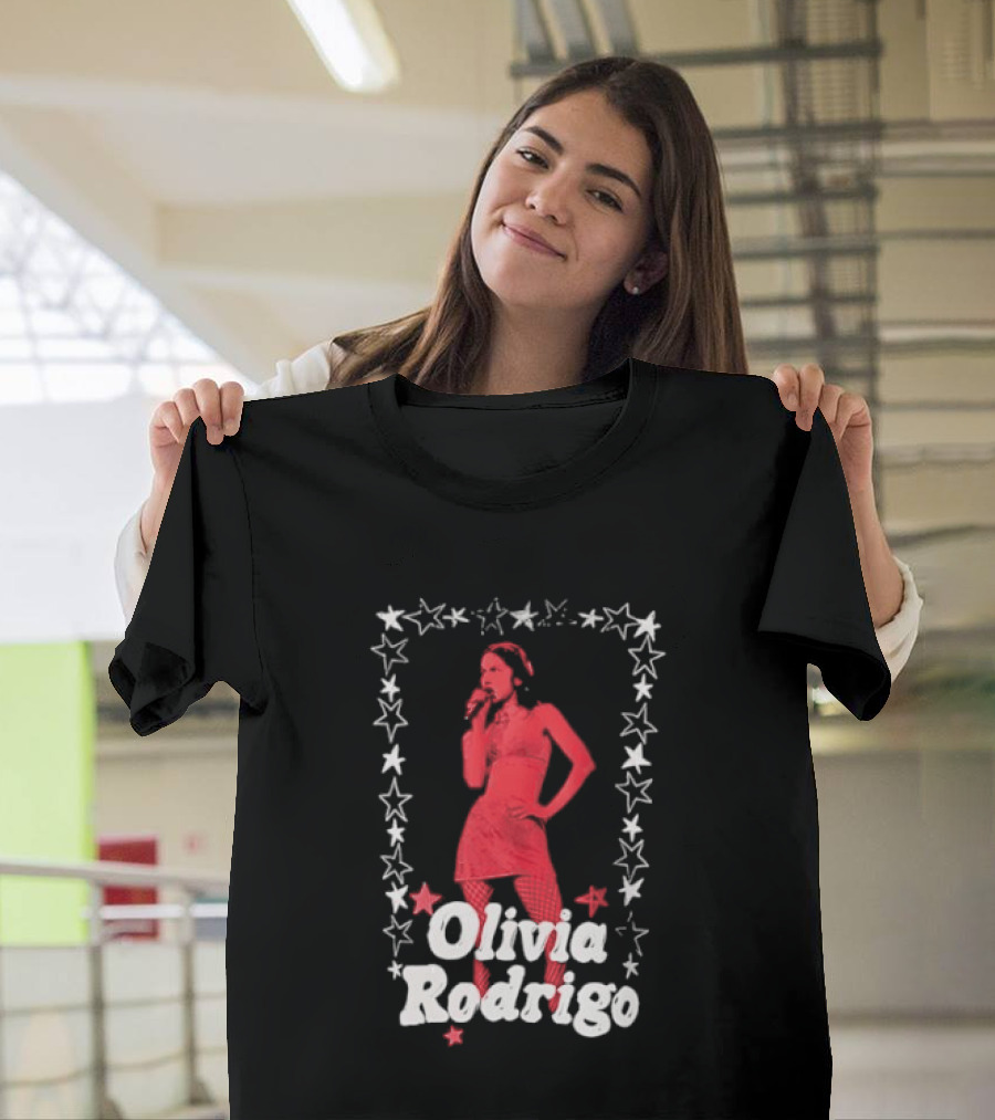Olivia Rodrigo Star Pose Framed With Vibrant Red Highlights T-Shirt
