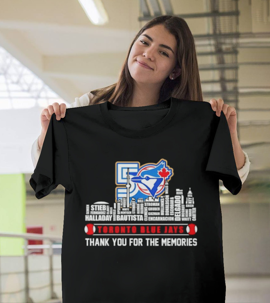 Toronto Blue Jays 50 Seasons Skyline Player Names Thank You For The Memories 1977 2027 T-Shirt
