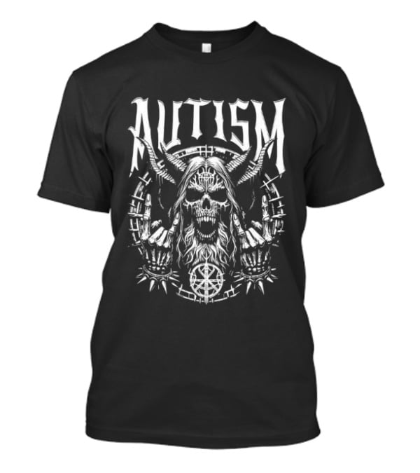 Autism Skull Punk Rock Symbol With Skeleton Hands T-Shirt