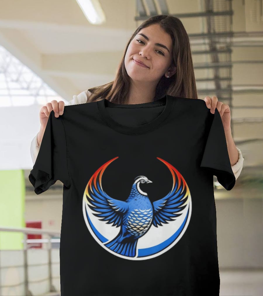 California Quail Wings Up Blue T-Shirt