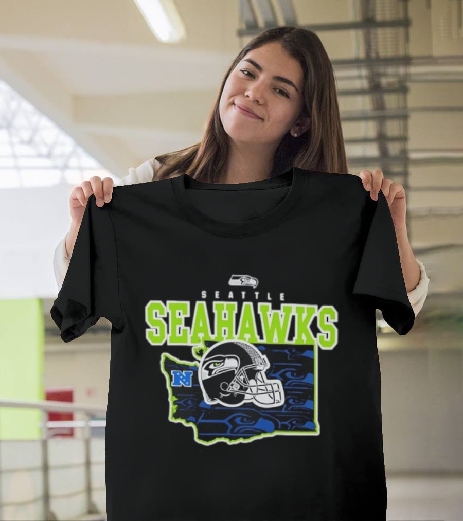 Seattle Seahawks Evergreen State Helmet Map Gameday NFL Team T-Shirt