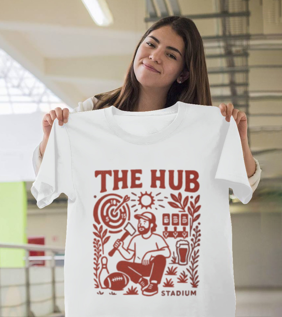 The Hub Stadium Archery Axe Throwing Brewery Activities T-Shirt