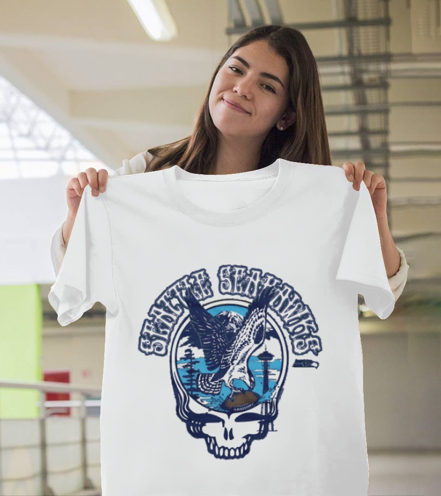 Seattle Seahawks Grateful Dead Skull Art Collaboration T-Shirt