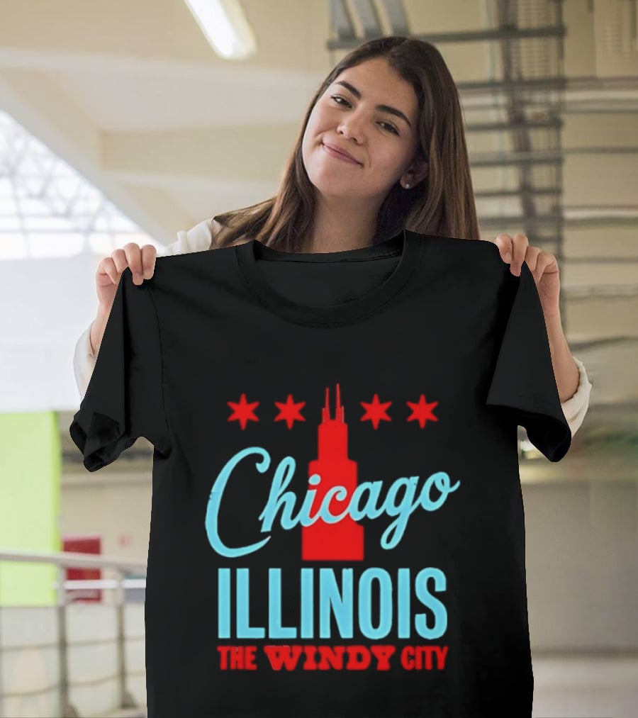 Chicago Illinois The Windy City Skyline Stars T-Shirt