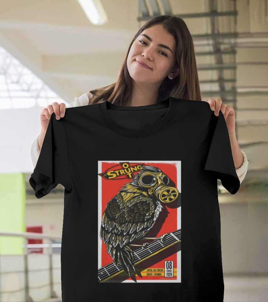Strung Out February 8 2026 Capital Live Concerts Bogota Colombia Owl Gas Mask Guitar T-Shirt