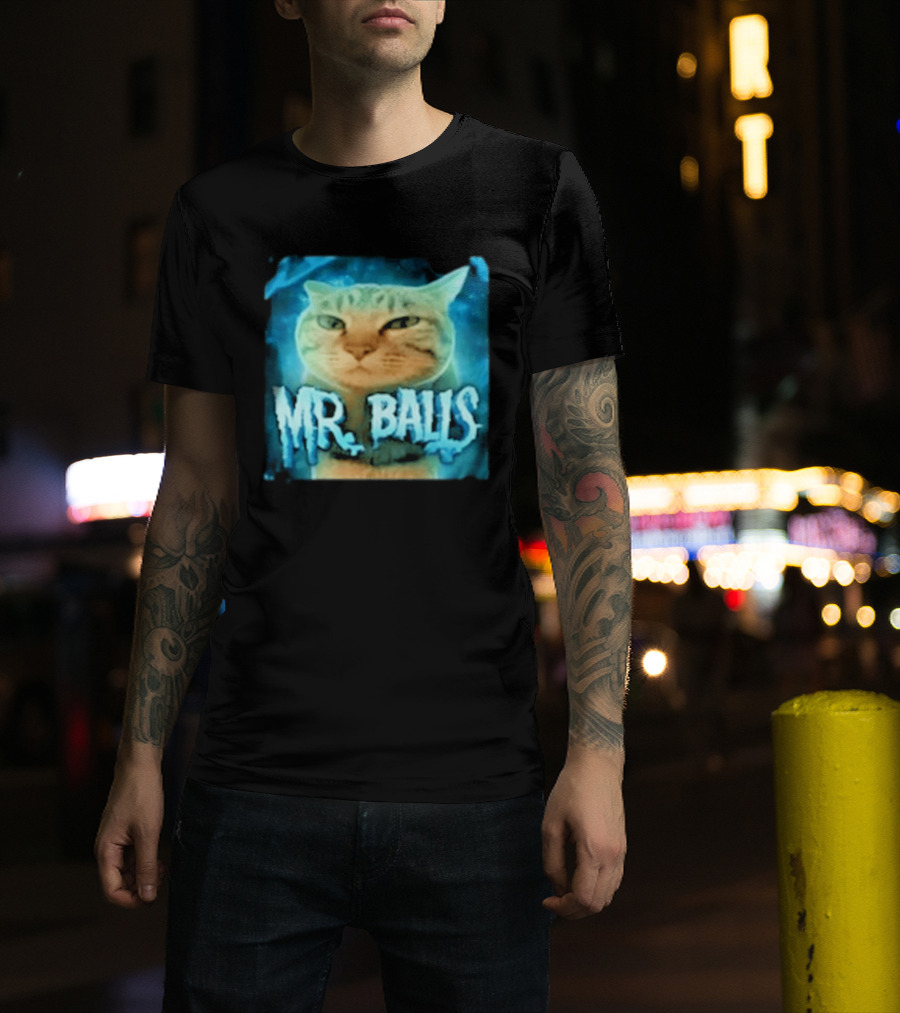 Mr Balls Cat Meme Funny Blue Glowing T-Shirt