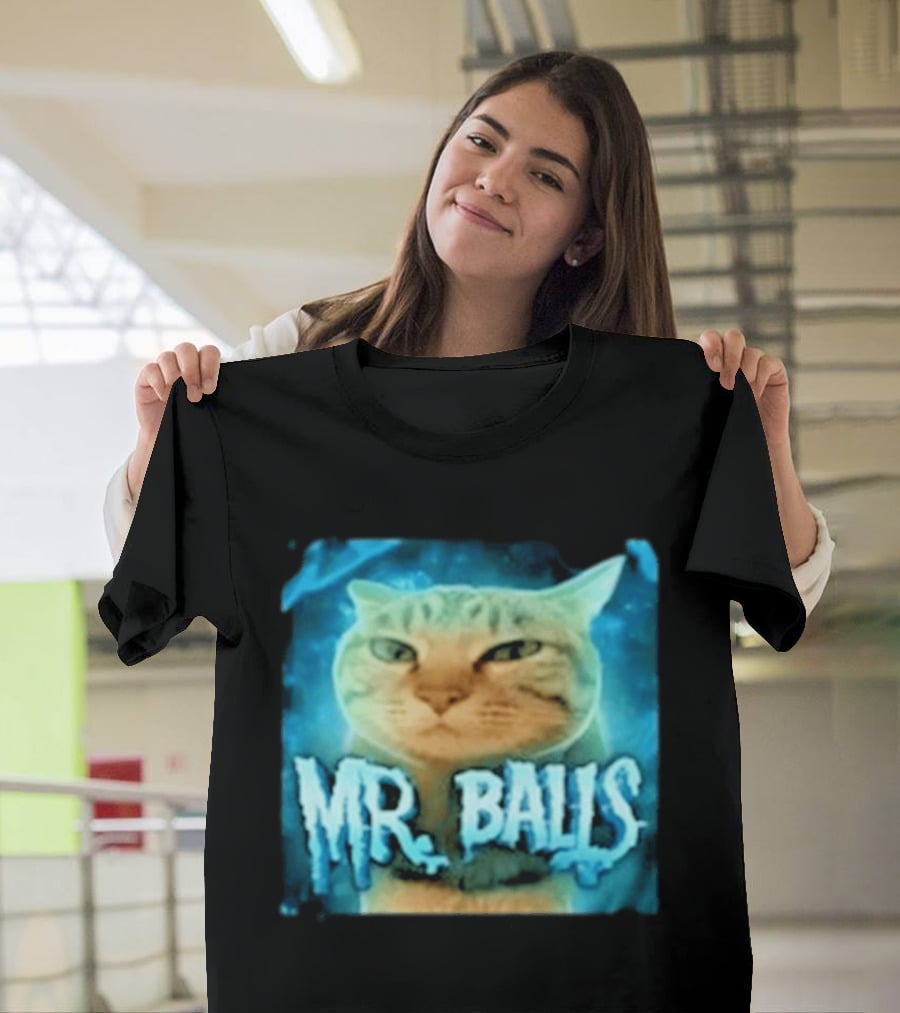 Mr Balls Cat Meme Funny Blue Glowing T-Shirt