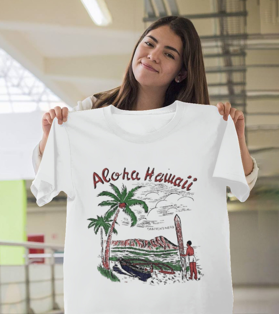 BTS Taehyung Aloha Hawaii Diamond Head 1960 Palm Trees Surfer Scene T-Shirt