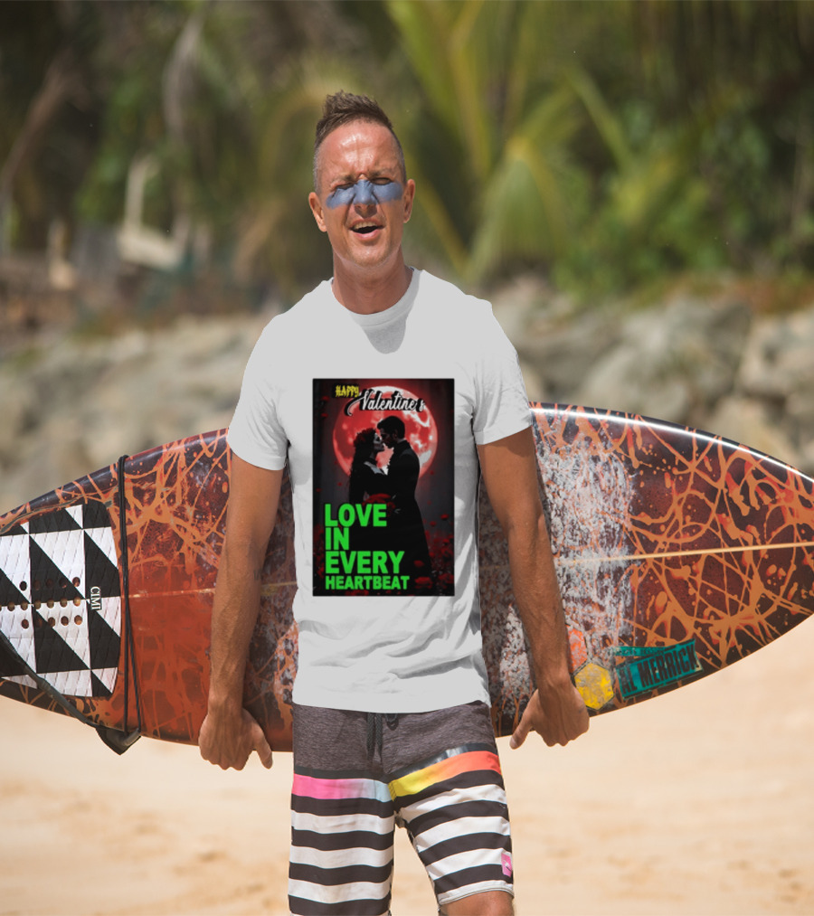 Happy Valentine's Love In Every Heartbeat Romantic Moonlight T-Shirt