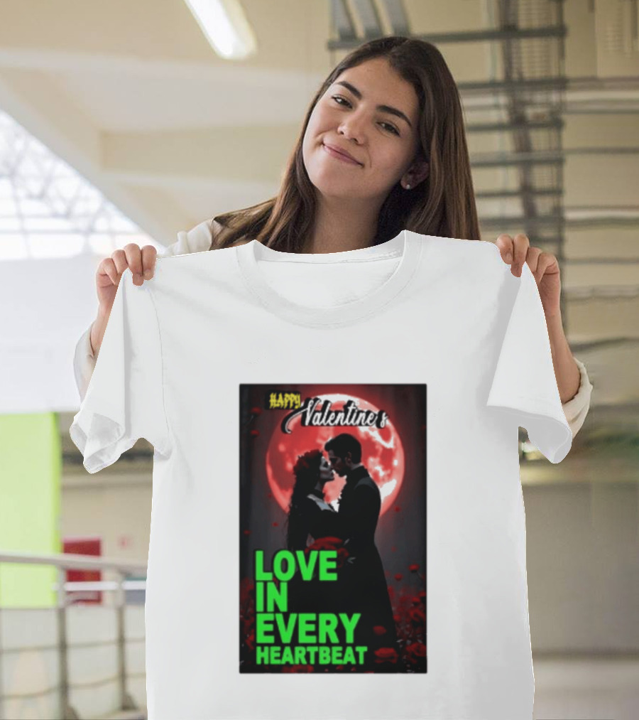 Happy Valentine's Love In Every Heartbeat Romantic Moonlight T-Shirt