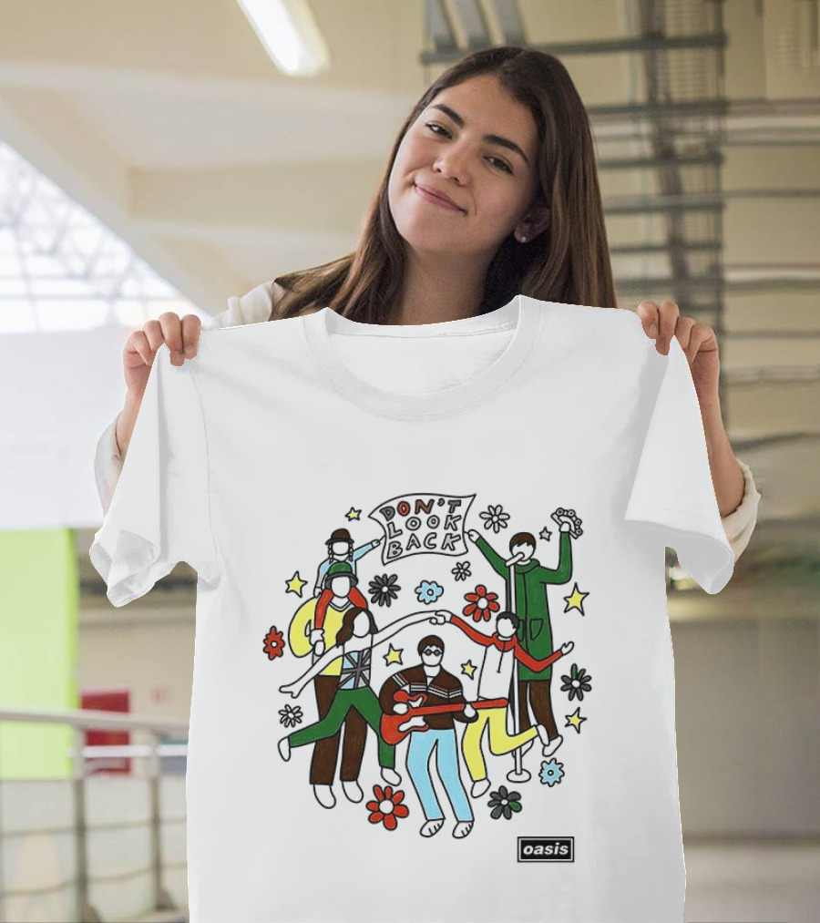 Oasis Don't Look Back Band Scene With Instruments And Flowers T-Shirt
