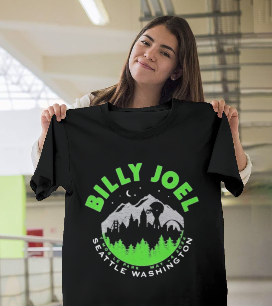 Billy Joel Seattle Washington Mobile Park Skyline 5 24 24 Event Moon Mountains Trees T-Shirt