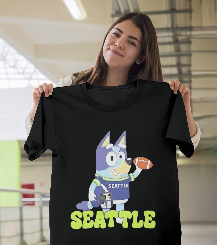 Bluey Seattle Football Cartoon 2026 Seahawks Fan Gear T-Shirt