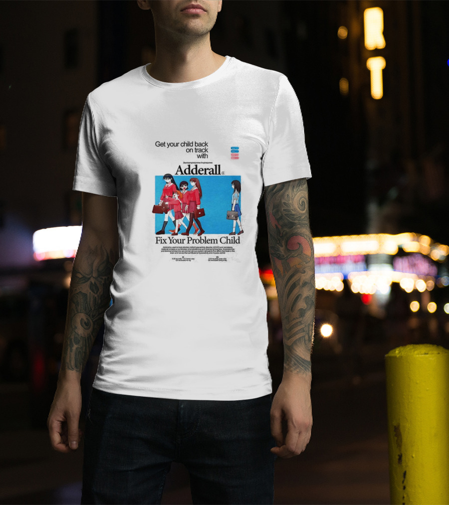 Get Your Problem Child Back On Track With Adderall Anime Girls In Red Uniforms With Briefcases And Pills T-Shirt