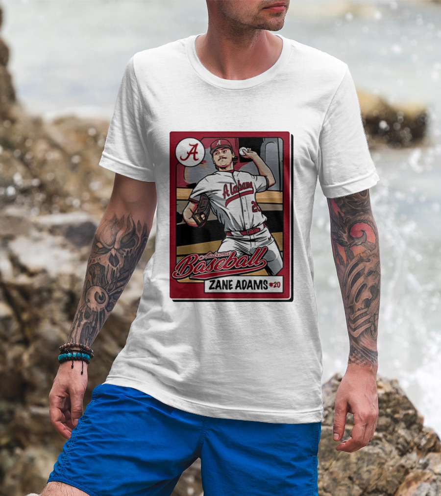 Alabama Baseball Zane Adams #20 Caricature Card T-Shirt