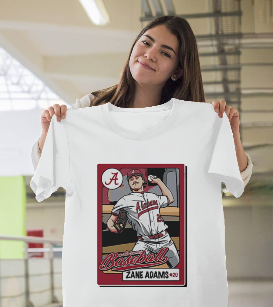 Alabama Baseball Zane Adams #20 Caricature Card T-Shirt