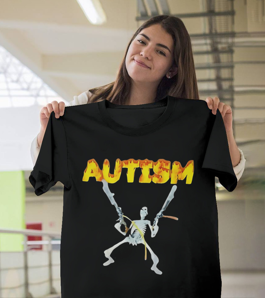 Autism Skeleton With Swords And Fire Letters T-Shirt