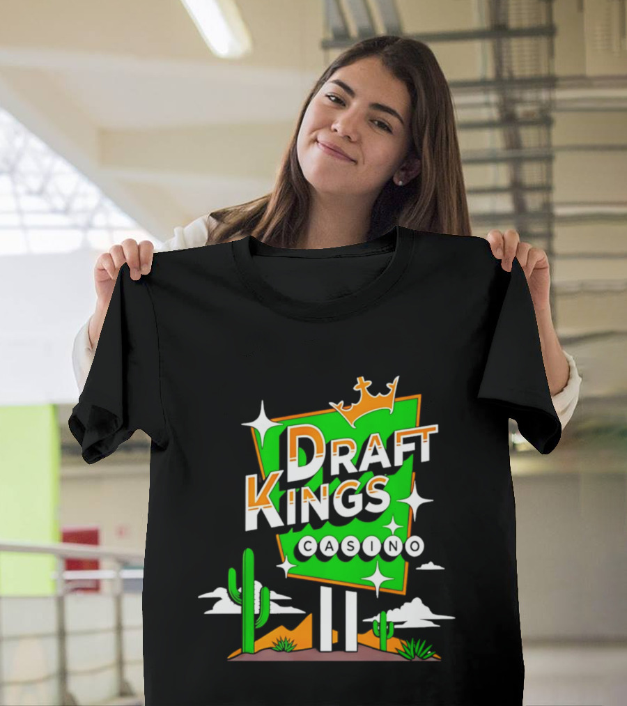DraftKings Casino Neon Cactus Desert Scene T-Shirt