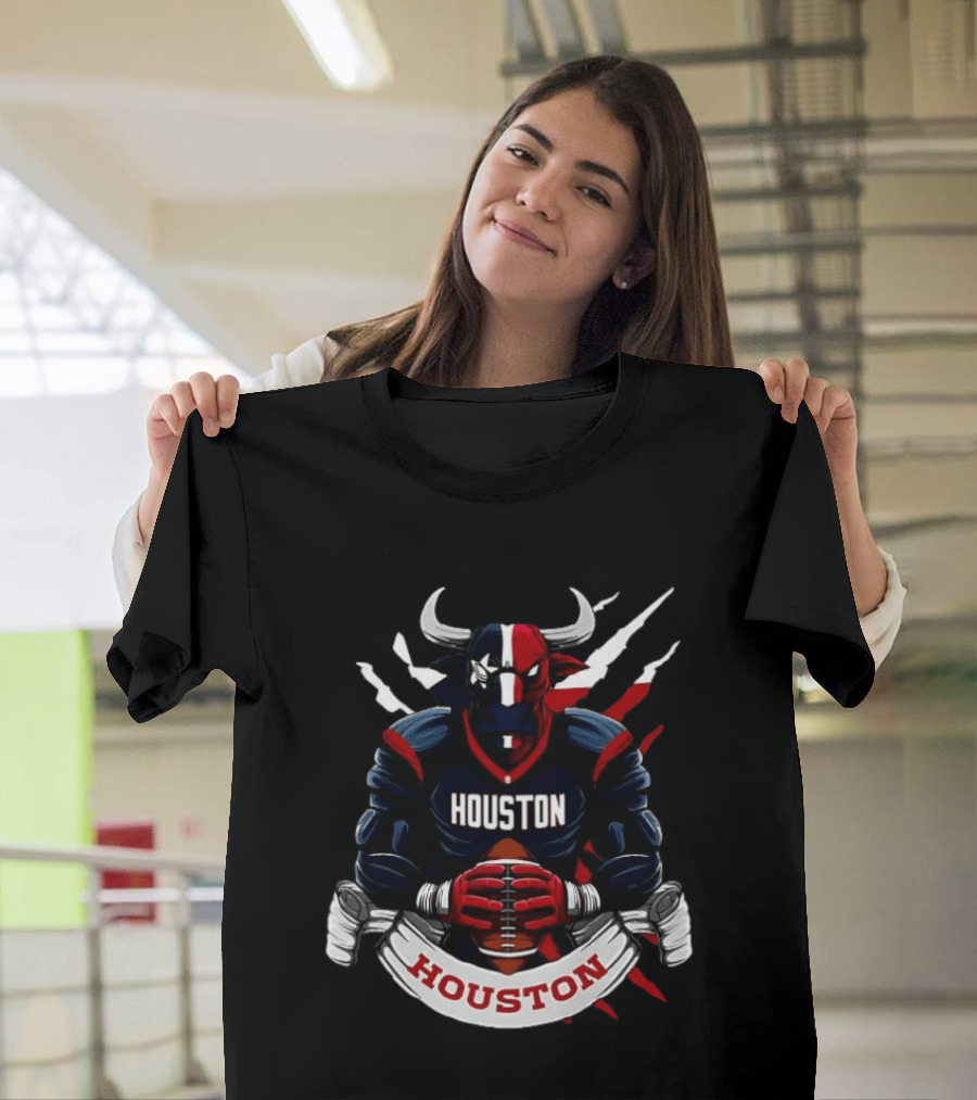Houston Texans Football Bull Mascot Holding Ball T-Shirt