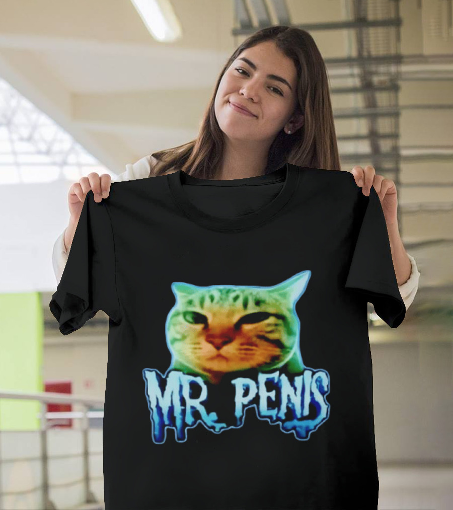 Mr Penis Cat Bold Neon Feline Face T-Shirt