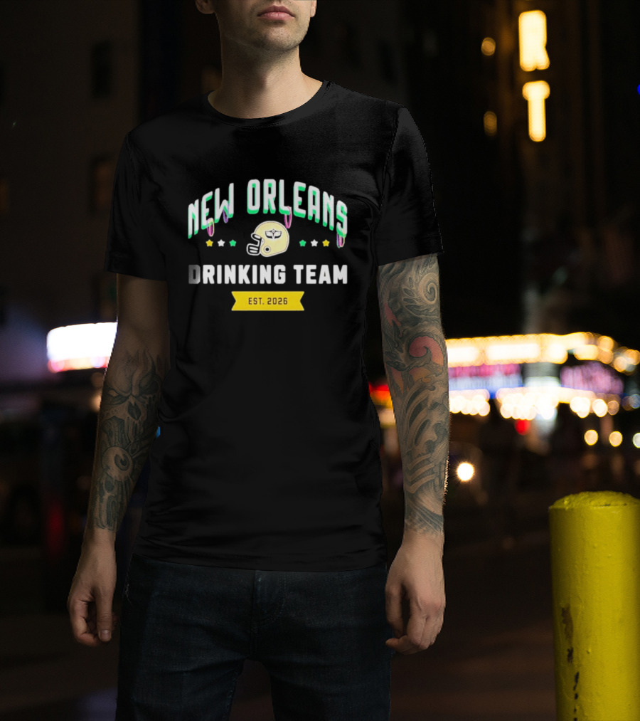 New Orleans Drinking Team Football Helmet St. Patrick's Day Est 2026 T-Shirt