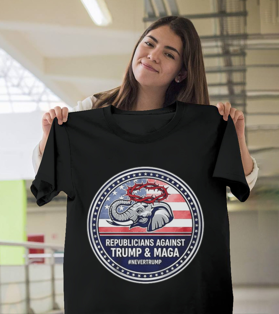 Republicans Against Trump & MAGA #NeverTrump Anti MAGA Elephant American Flag T-Shirt