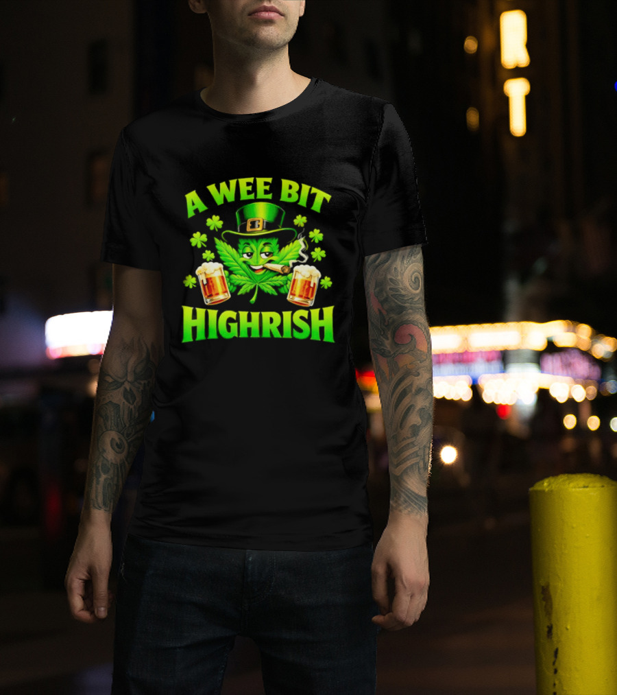 A Wee Bit Highrish St Patrick's Day Smoking Leprechaun Beer Shamrock T-Shirt