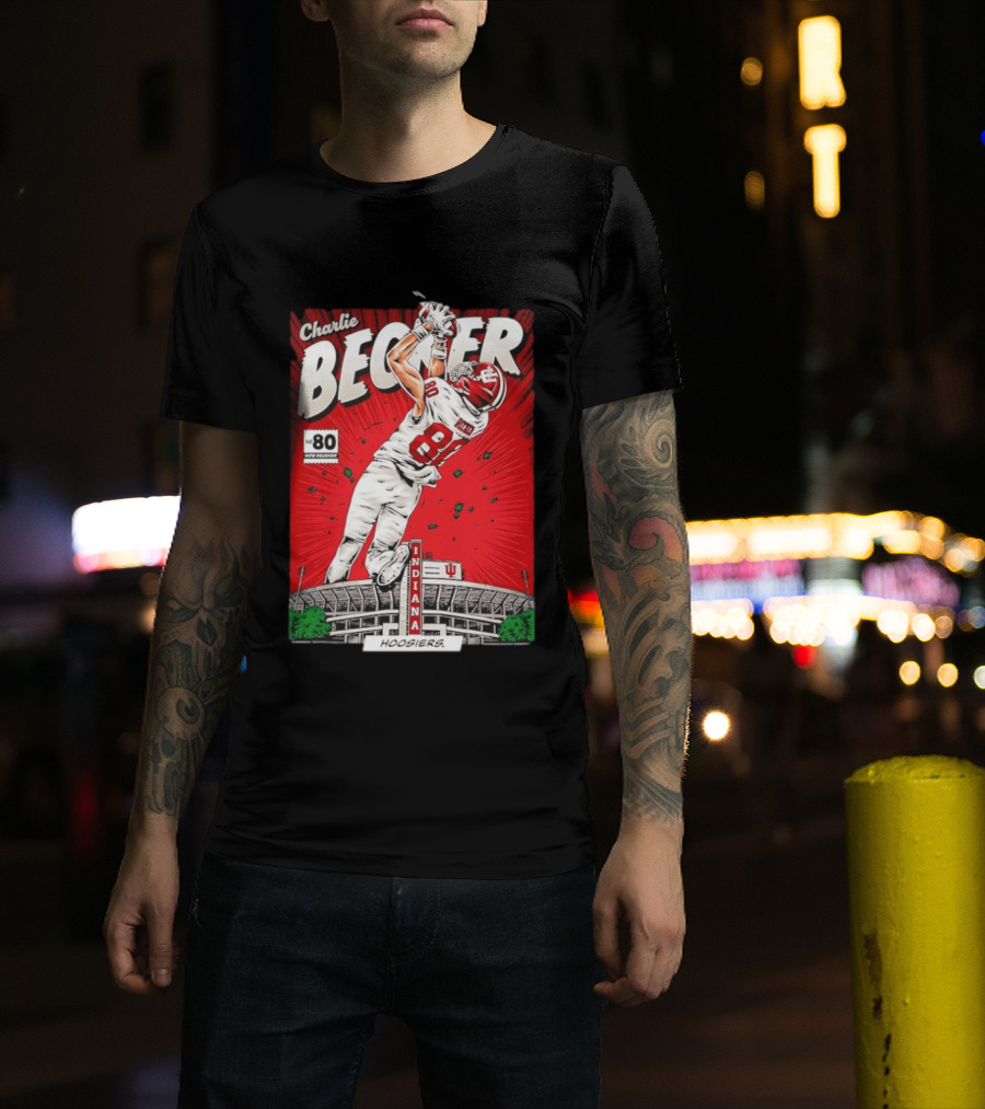 Charlie Becker Indiana Hoosiers No 80 Football Catch Comic Stadium Scene T-Shirt