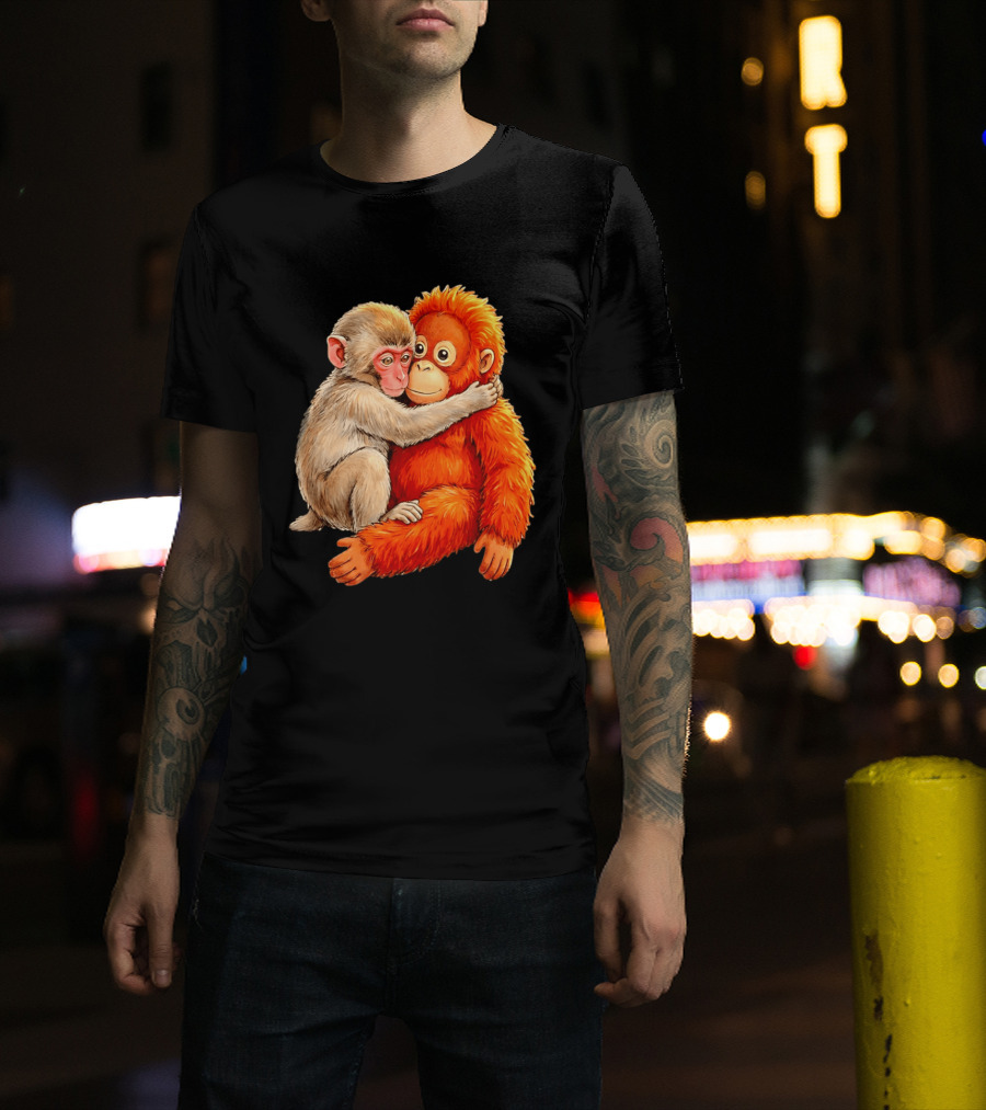 Baby Macaque Hugging Punch Monkey T-Shirt