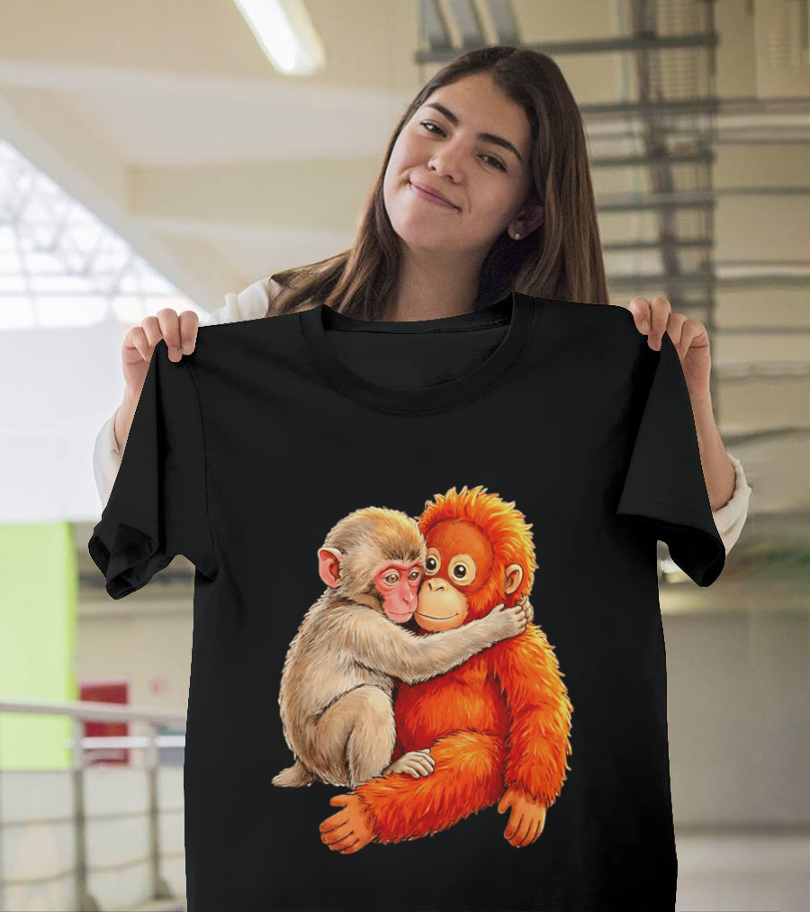 Baby Macaque Hugging Punch Monkey T-Shirt