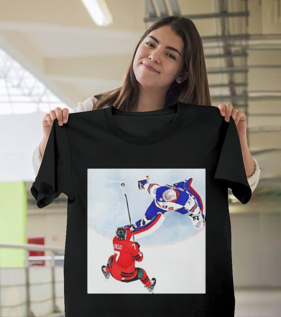Connor Hellebuyck USA Goalie Save Hockey Match T-Shirt