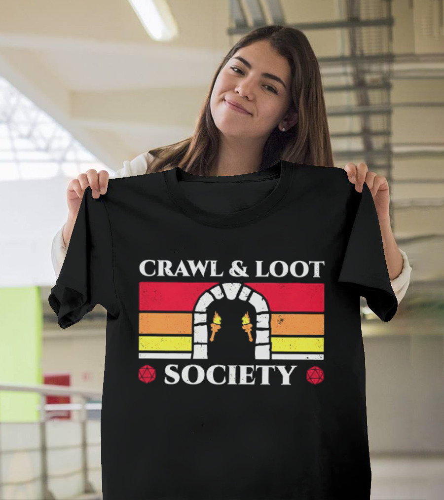 Crawl And Loot Society Retro Dungeon Gateway Torches T-Shirt