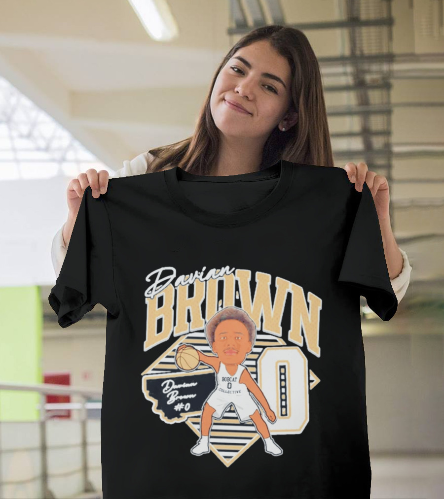 Davian Brown Bobcat Collective #0 Caricature Montana State T-Shirt