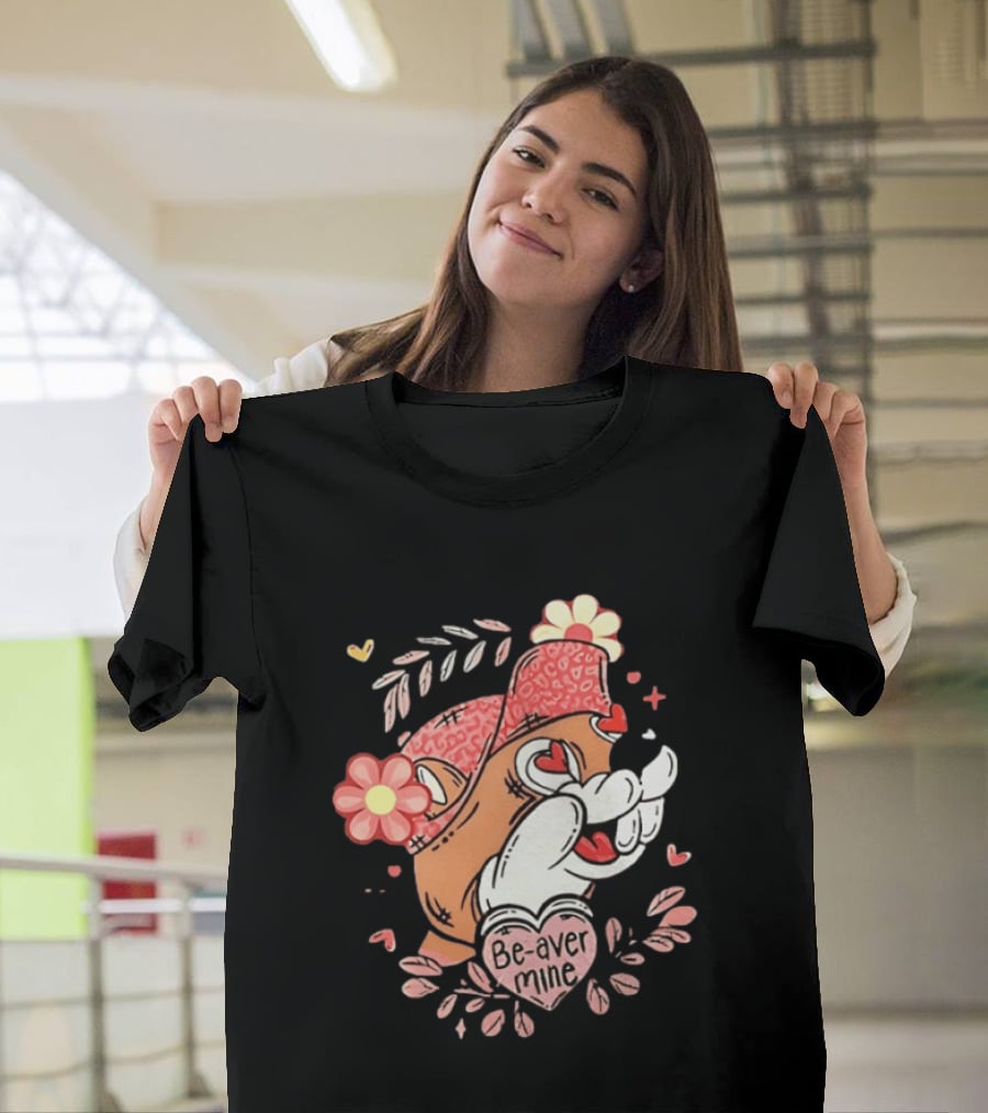 Buc Ee's Beaver Be Mine Valentine's Day Flowers Hearts T-Shirt