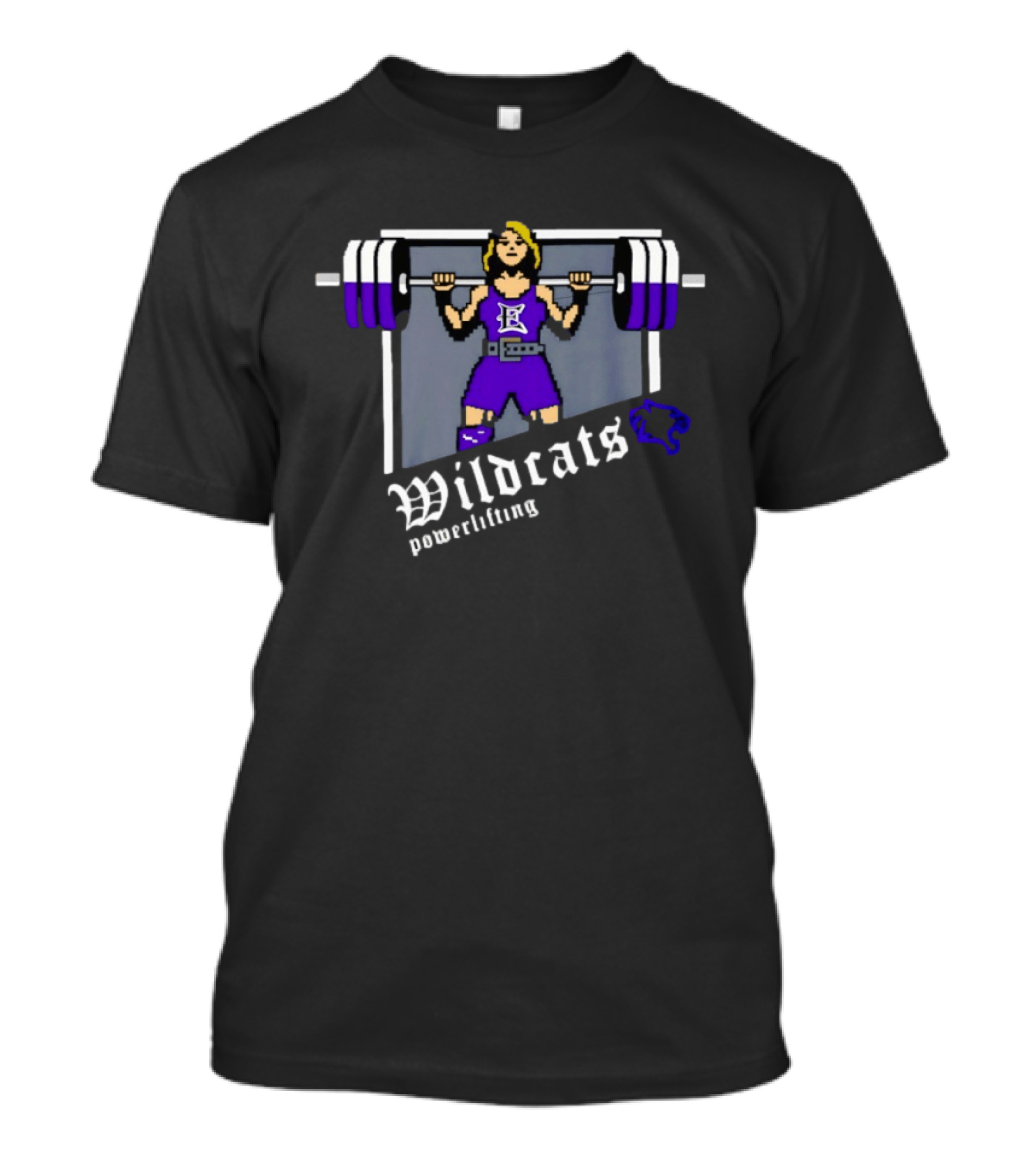Elgin Wildcats Powerlifting Pixel Weightlifter Embroidery T-Shirt