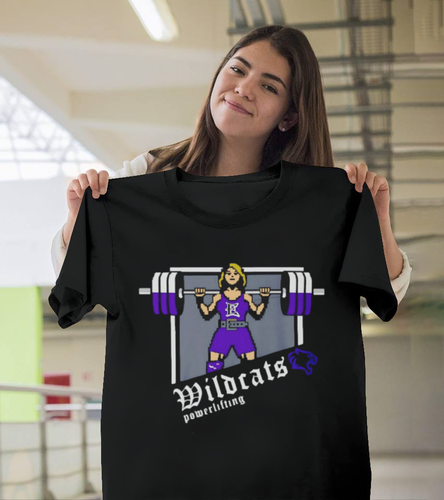 Elgin Wildcats Powerlifting Pixel Weightlifter Embroidery T-Shirt