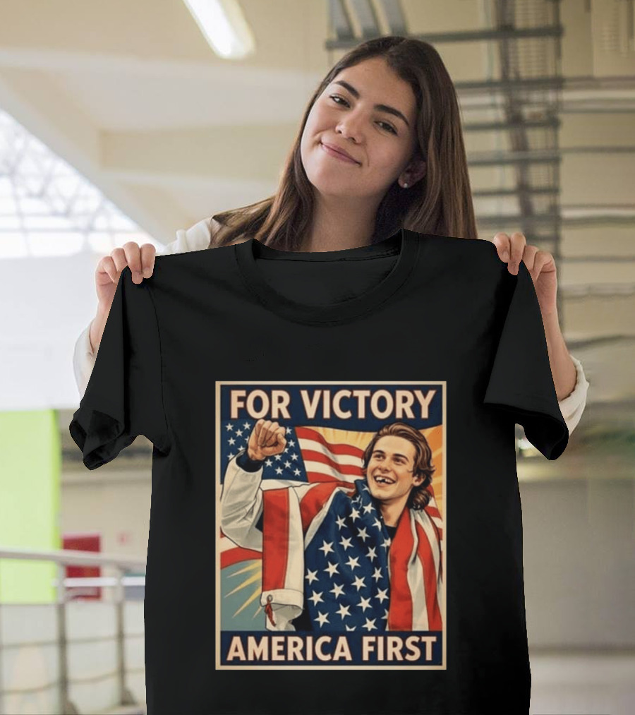 For Victory America First Patriotic Jack Hughes Victory Pose T-Shirt