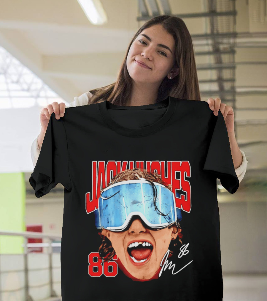 Jack Hughes New Jersey Devils 86 Goggles Signature T-Shirt