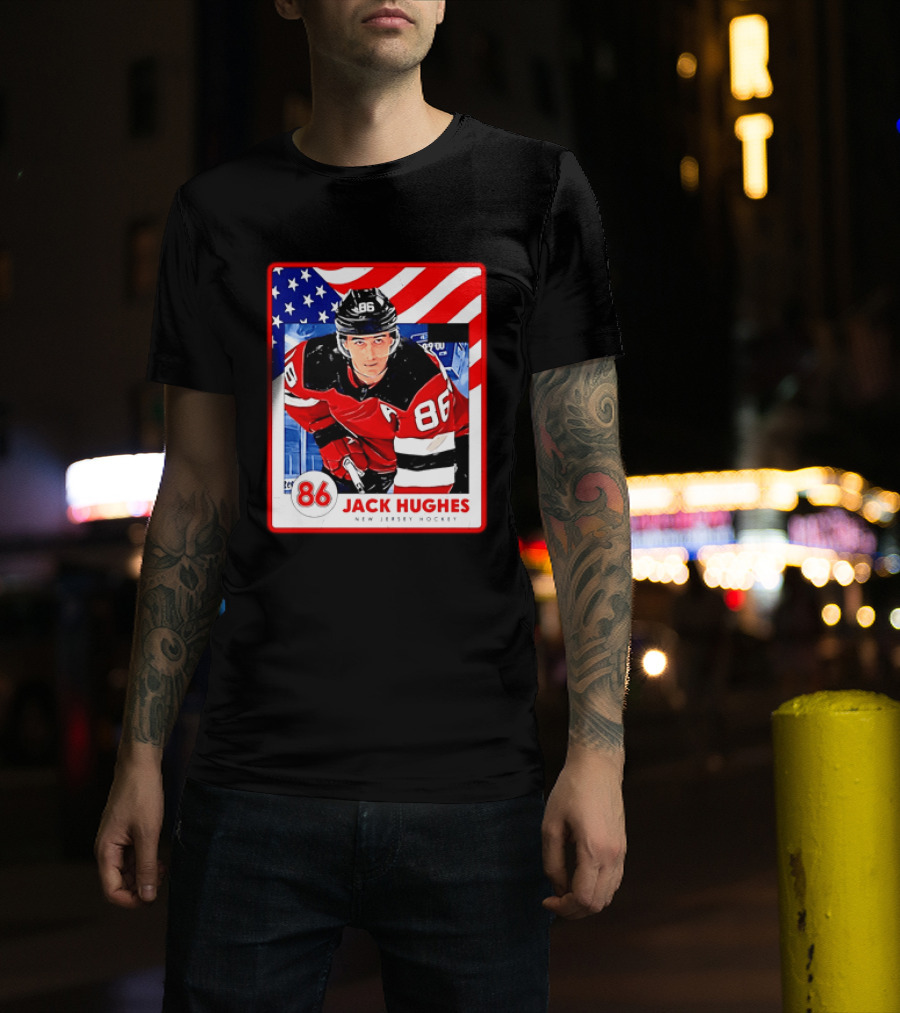 Jack Hughes 86 New Jersey Hockey American Flag T-Shirt