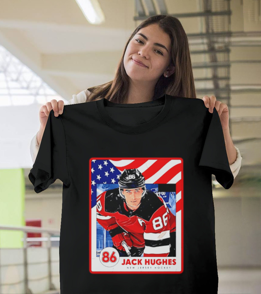 Jack Hughes 86 New Jersey Hockey American Flag T-Shirt