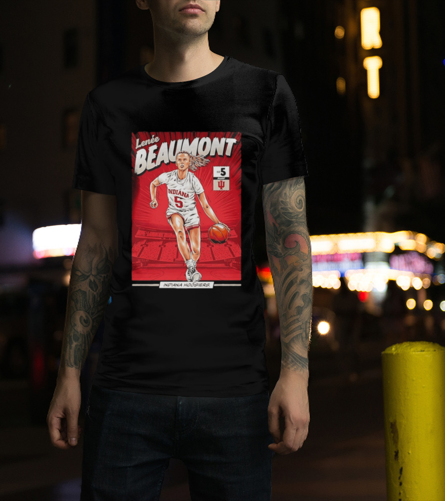 Lenée Beaumont Indiana Hoosiers No 5 Comic Basketball Athlete T-Shirt