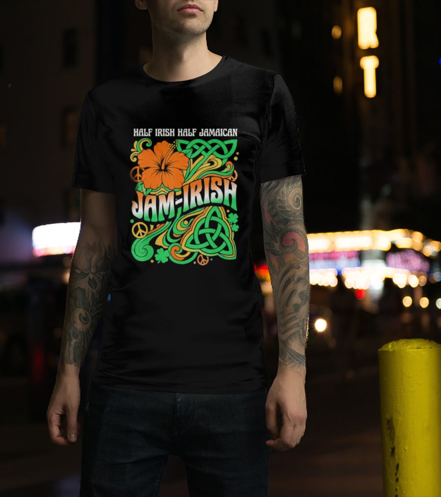Jam Irish Half Irish Half Jamaican St Patrick's Day Hibiscus Celtic T-Shirt