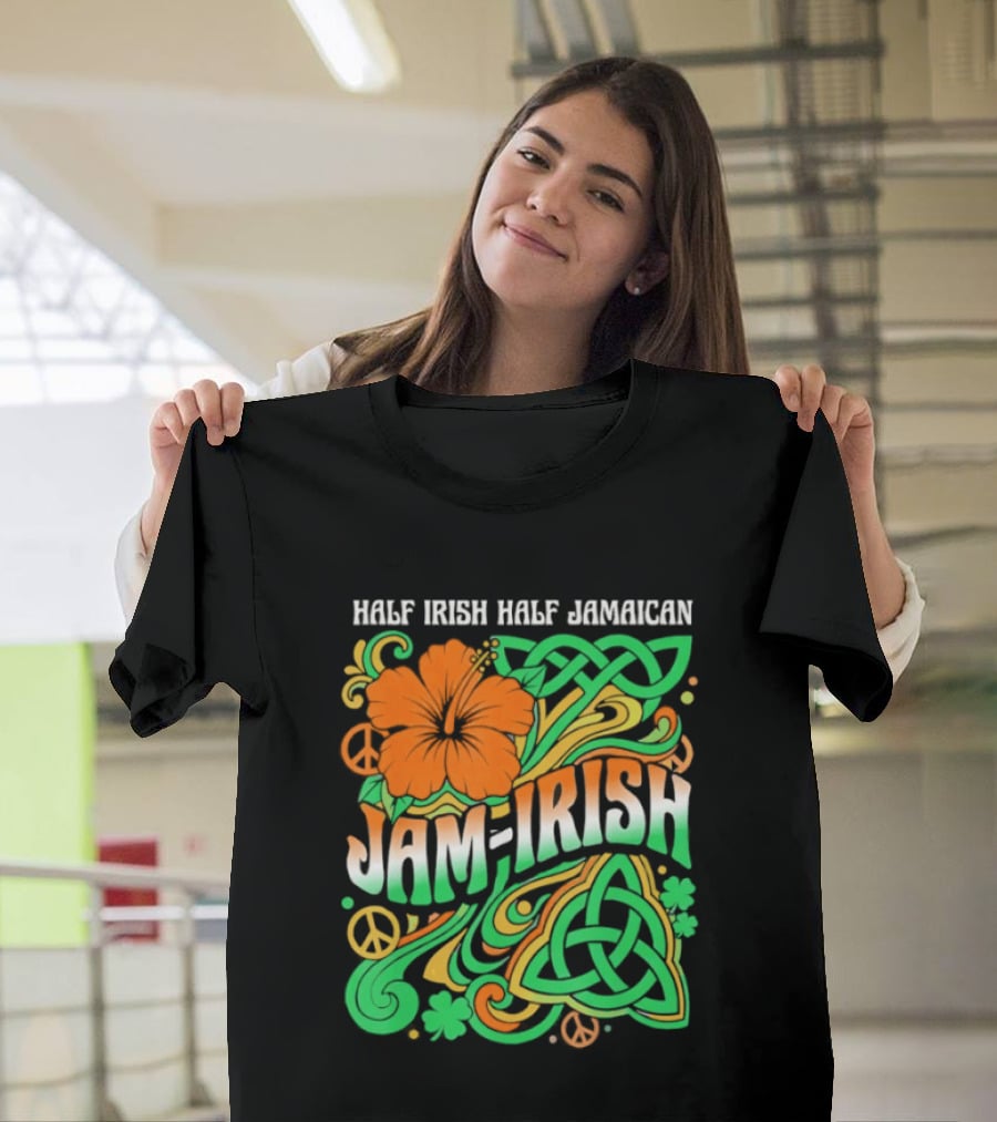 Jam Irish Half Irish Half Jamaican St Patrick's Day Hibiscus Celtic T-Shirt