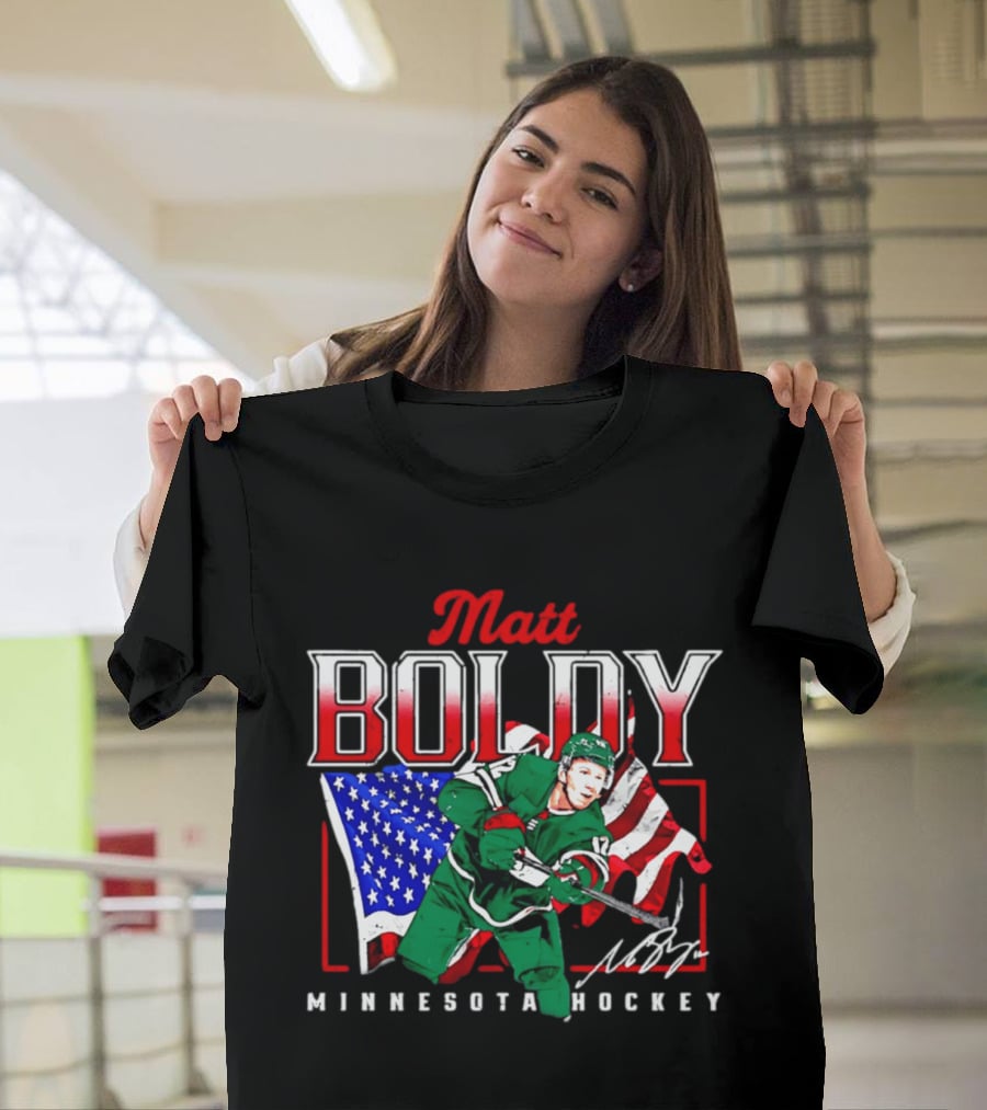 Matt Boldy Minnesota Hockey USA Flag T-Shirt