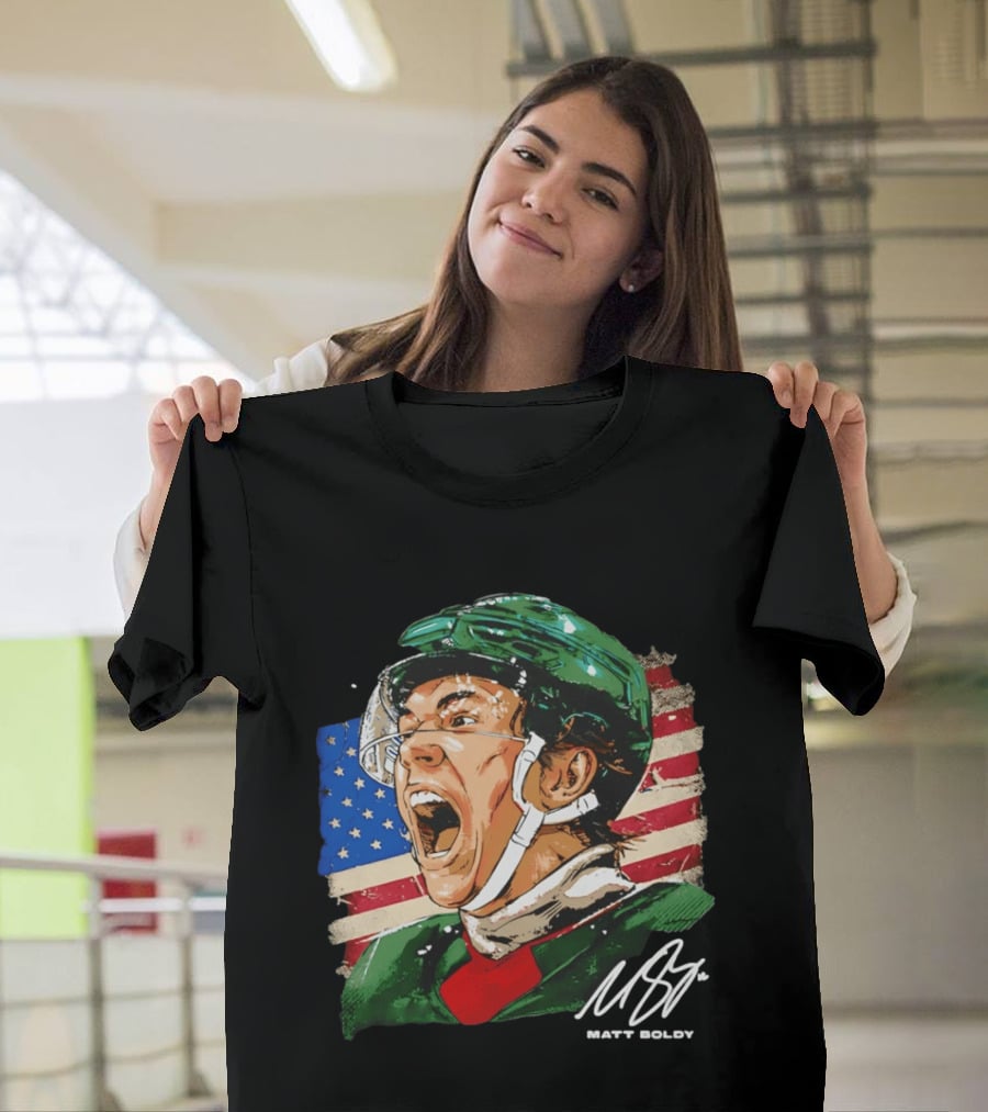 Matt Boldy USA Hockey Minnesota Wild Flag Celebration T-Shirt