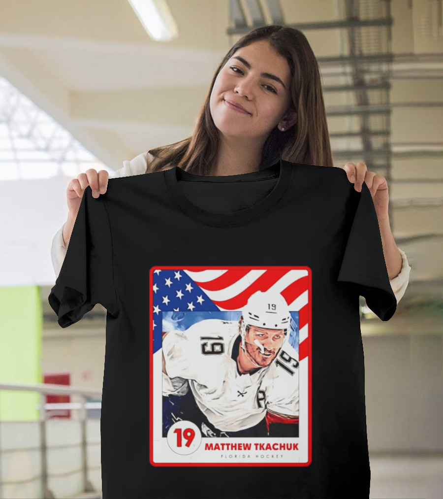 Matthew Tkachuk Florida Hockey USA Flag Card Number 19 T-Shirt