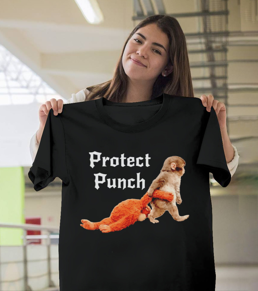 Protect Baby Monkey Punch Cute Cartoon Humor T-Shirt