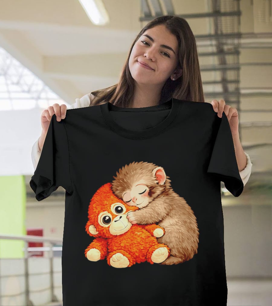 Punch The Monkey Brown Cub And Orange Plushy Cuddle T-Shirt