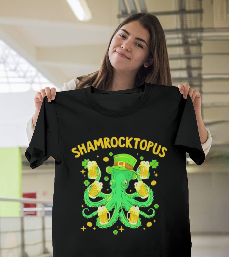 Shamrocktopus Octopus St Patrick's Day Beer Hat Shamrocks T-Shirt