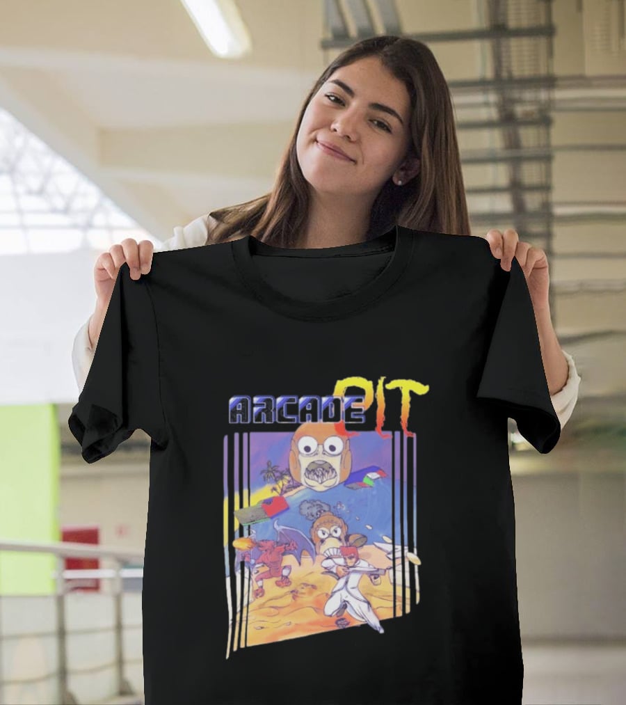 Arcade Pit Smight X Contra Characters And Cartoon Face Beach Scene T-Shirt